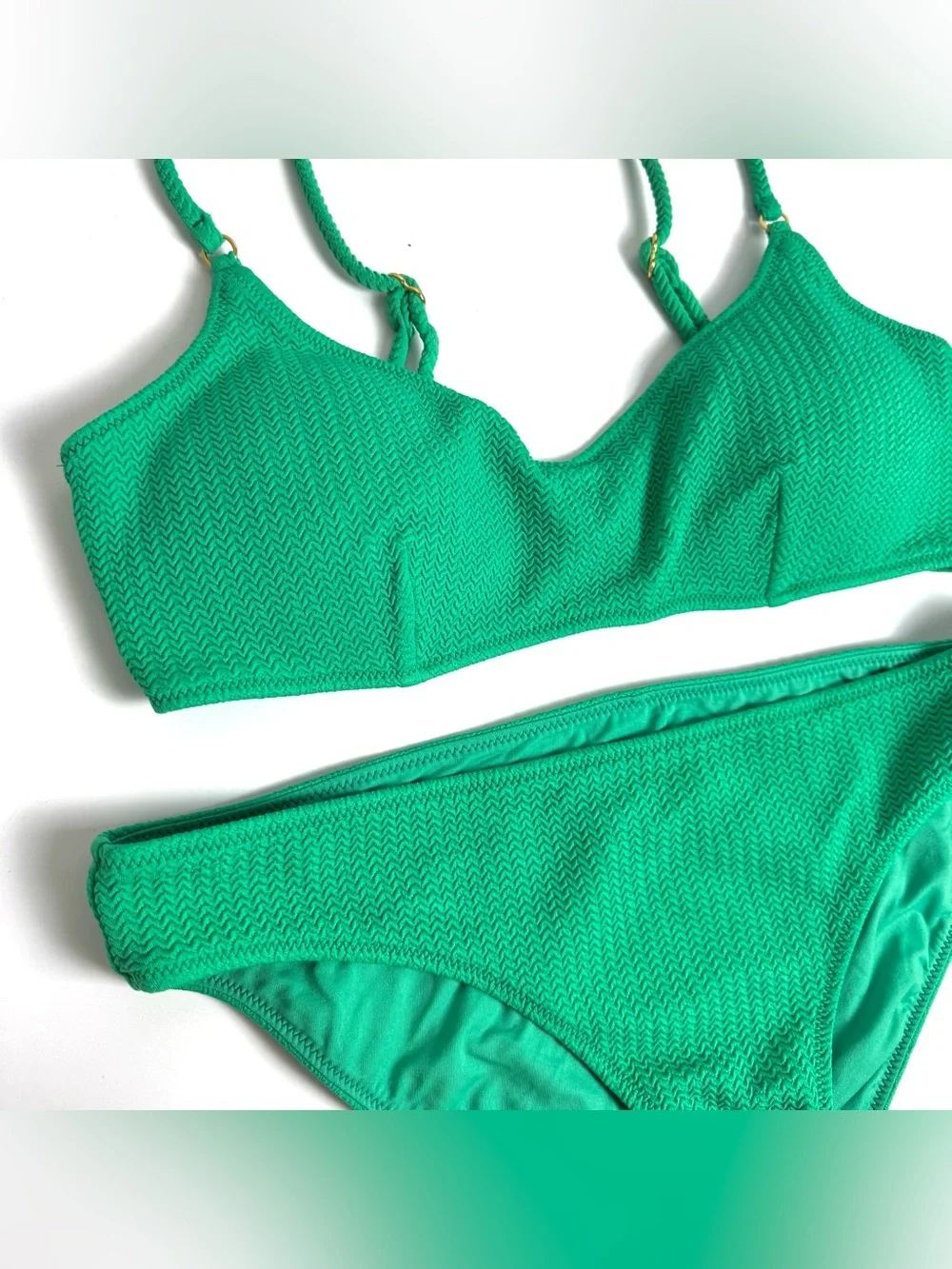 Seafolly Women’s 16 XL Kelly Green 2 Piece Bikini Set Swimsuit Chevron Textured